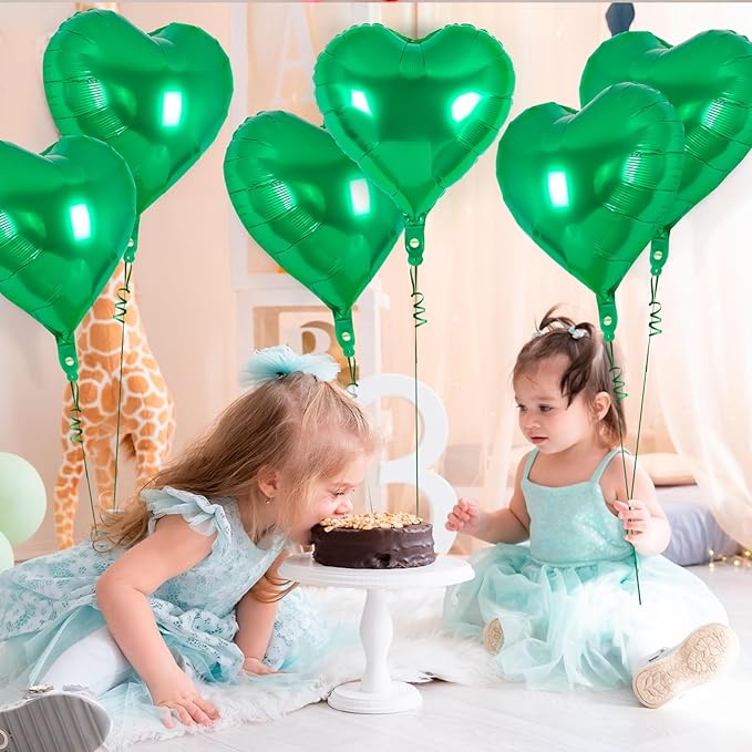 24 Green Heart Balloons, 18 inch Heart Shape Foil Love Balloons for Valentine's Day, Birthday, Wedding & Engagement Parties, Baby Showers - Green