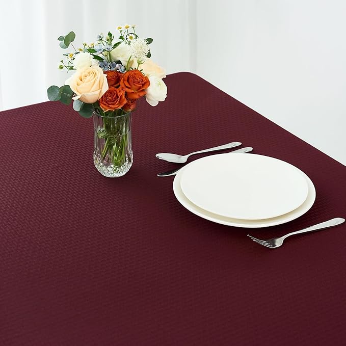 maxmill Square Tablecloth Water Resistance Antiwrinkle Spill Proof Weaved Texture Table Cloth, Decorative Fabric Table Cover for Banquet Parties Event Holiday Dinner, 70 x 70 Inch, Burgundy