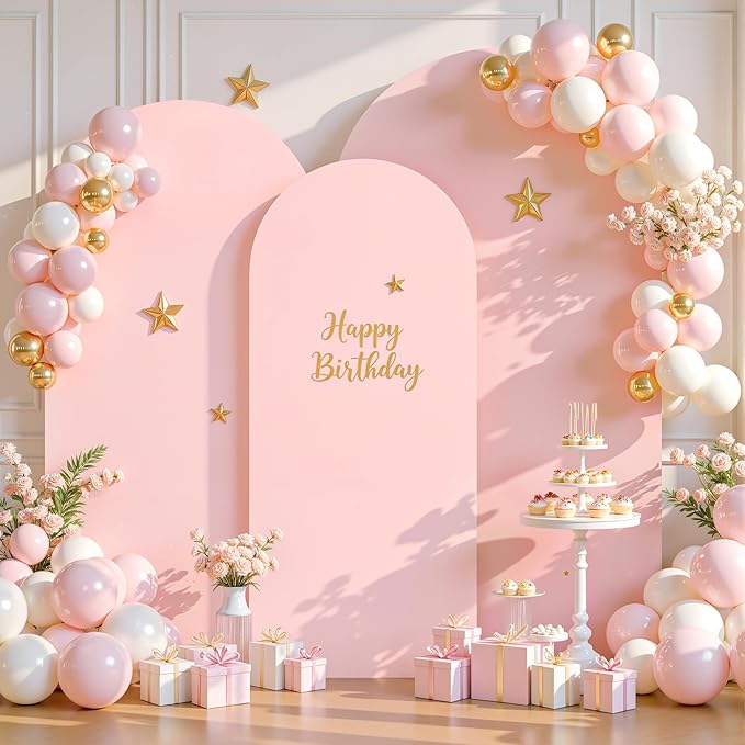 (7.2FT, 6.6FT, 6FT) Wedding Arch Cover Set of 3 Dusty Rose Spandex Fitted Arch Cover for Round Top Chiara Backdrop Stand Covers for Birthday Party Banquet Photo Background Decoration