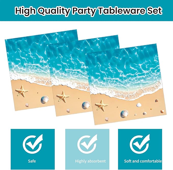 40Pcs Beach Plates and Napkins Party Supplies, Disposable Ocean Waves Birthday Plates Napkins Tableware Set for Hawaiian Ocean Themed Party Decorations (Beach)