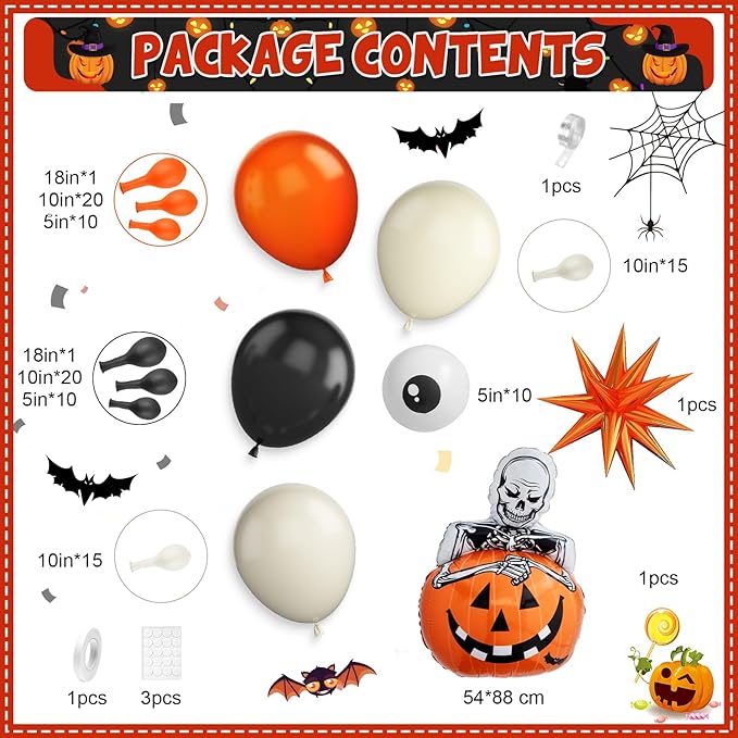 Halloween Balloon Arch Kit with Pumpkin Explosion Star Foil Balloons, Black Orange Beige Balloons Garland Kit with Eyes Balloons, halloween Party Balloons for Halloweens Home Garden Decorations