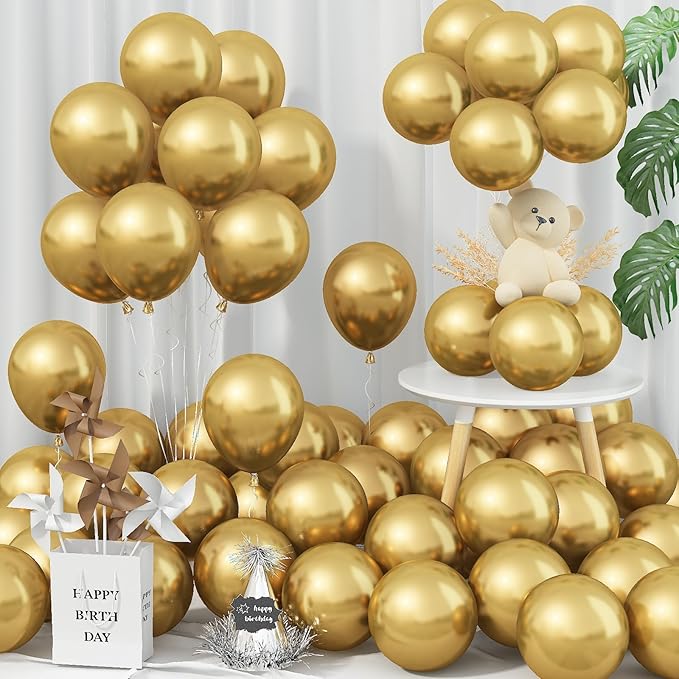 5 Inch Gold Balloons, 60 PCS Gold Metallic Balloon Small Metallic Gold Chrome Balloons 5'' Mini Matte Golden Latex Balloons for Birthday Graduation Anniversary Baby Shower Party Decorations