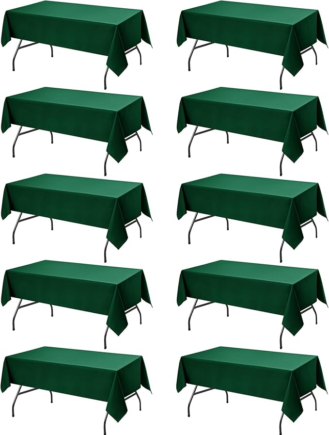 10-Pack Hunter Green Tablecloths for Rectangle Tables, 54 x 108 Inches, Stain-Resistant Polyester Fabric for 6 Foot Tables - Washable Table Covers for Weddings, Birthday Parties, Events
