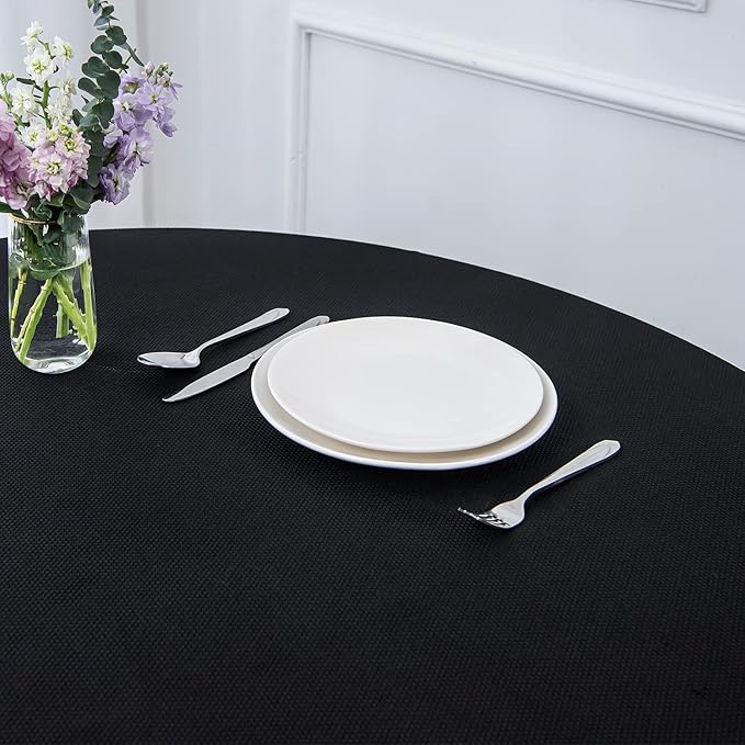maxmill Round Textured Tablecloth Spill-Proof Wrinkle Free Soft Jacquard Table Cloth for Circular Table Cover, for Dining Room Buffet Banquet Parties Holiday Dinner, 70 Inch Black