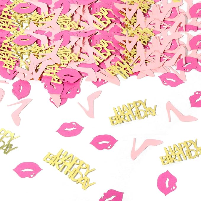 Girl Happy birthday confetti high heels and lips confetti for woman birthday party table decorations