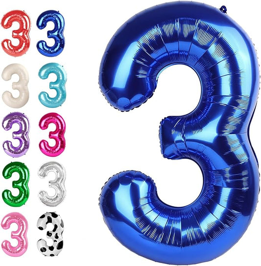 40 Inch Navy Blue 3 Large Number Balloon, 3 13 23 30 33 36 38Blue Birthday Party Decorations, Number Three Foil Balloons for Anniversary Party Graduations Celebration Supplies