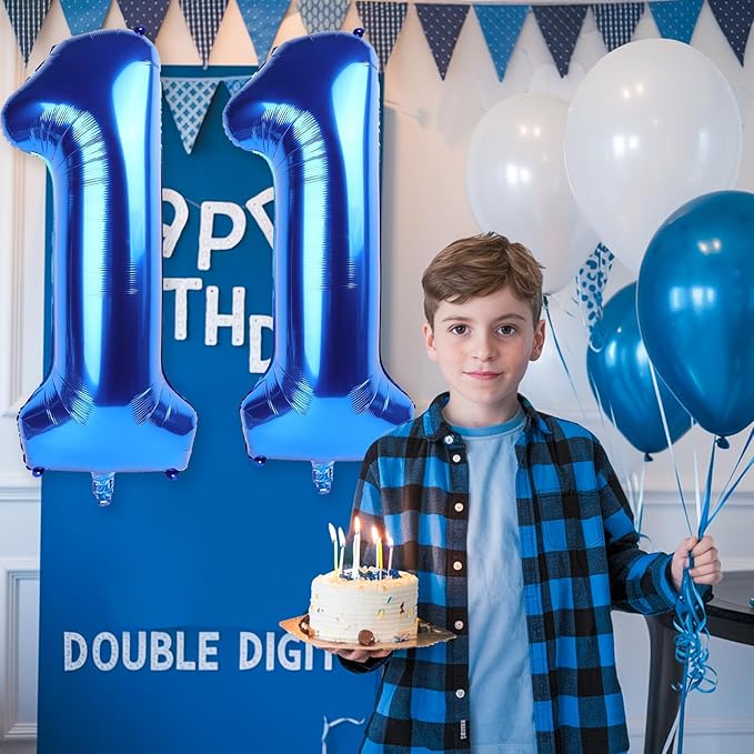 11 Balloon Number Birthday, Giant Navy Blue Number 1 & 1 Helium Foil Balloons for Boys 11th Birthday, Dark Royal Blue 40'' Self Inflating Mylar 11 Balloon for Men Anniversary Party Decoration Supplies