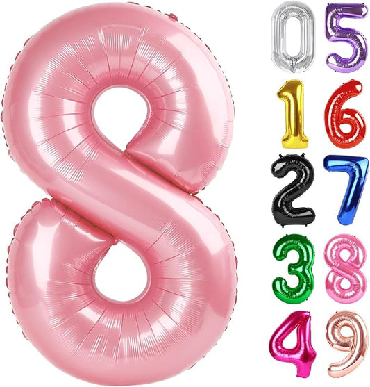 Pearlescent Pink Number 8 Balloon 40 Inch, 8th Birthday Party Decorations for Children, Giant 8 Foil Balloon for Party Supplies