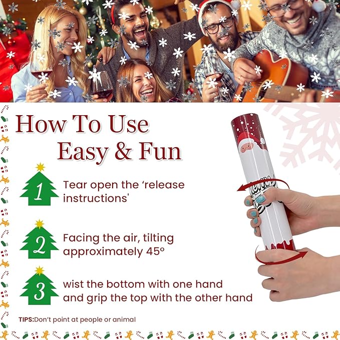Party Poppers Snowflakes Confetti Cannon 2 Pack Confetti Popper for Christmas 12Inch Confetti Shooters Christmas Snowflakes Confetti Party Cannons Bulk for New Year Festival Holiday Celebrations