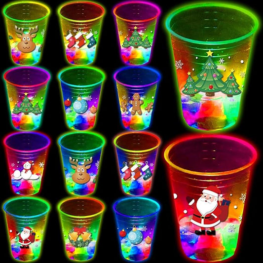 mishunyus 24 Pcs Christmas Party Cups, Glow Christmas Theme Cups, for Holiday Party Supplies, for Nighttime Fun, BBQ, Holiday Decor, with 8 pattern
