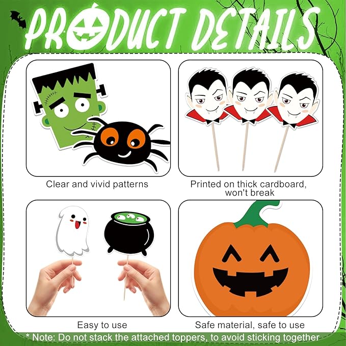 24 PCS Halloween Happy Birthday Cupcake Toppers Halloween Party Decorations Cake Decor Cupcake Decorations Cake Decorating Party Supplies Decor for Baby Shower Boys Girls