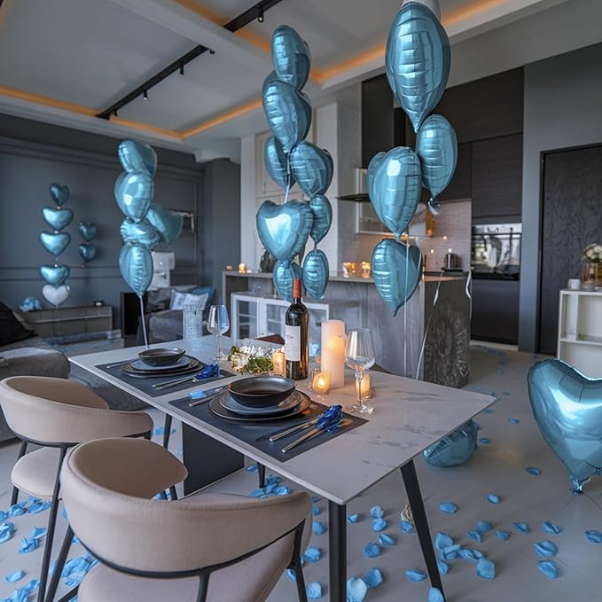 Blue Heart Balloons, 19PCS Light Blue Heart Shape Balloons, 18Inch with 10Inch Helium Foil Balloon Love Balloon for Birthday Baby Shower Wedding Engagement Valentines Party Decorations
