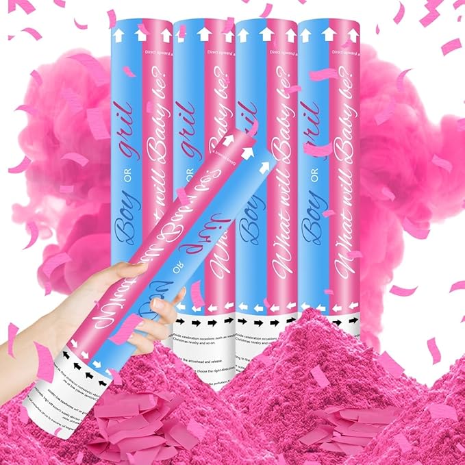 Biodegradable Pink Gender Reveal Confetti Poppers 4Pack