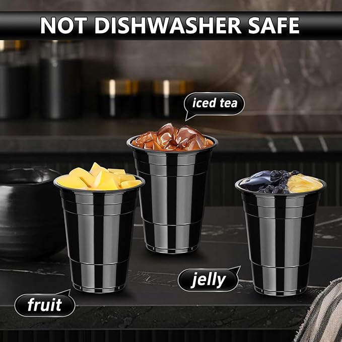 Dualshine 50 Pack Black Plastic Cups 16 oz, Disposable Cups for Party, Heavy Duty Drinking Cups, Graduation Cup for Wedding Birthday Beer Taste Serving Snack Sample Tastings Barbecues Picnic