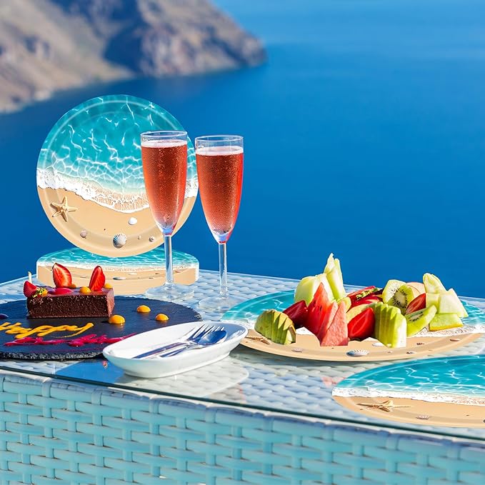 40Pcs Beach Plates and Napkins Party Supplies, Disposable Ocean Waves Birthday Plates Napkins Tableware Set for Hawaiian Ocean Themed Party Decorations (Beach)