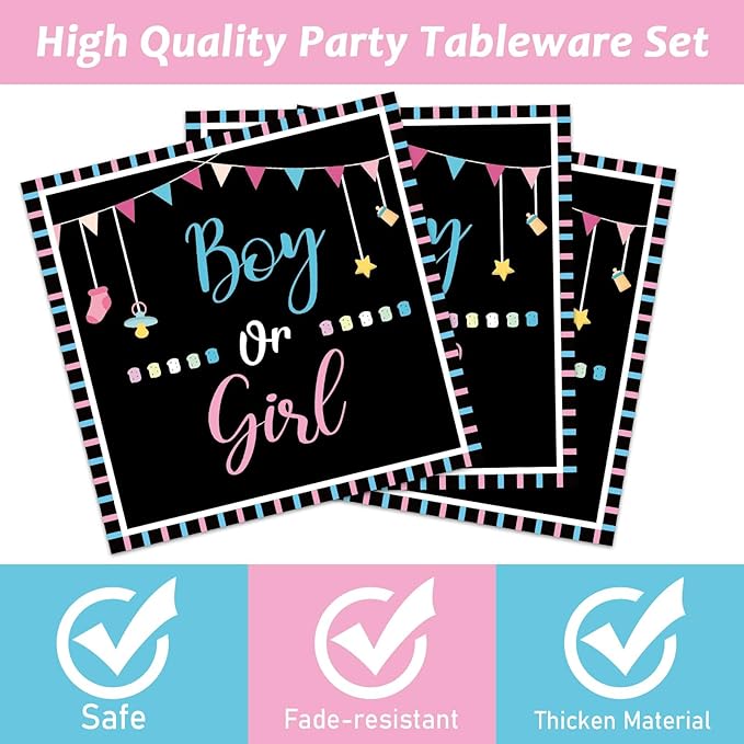 96 Pieces Gender Reveal Party Plates Boy or Girl Theme Party Decorations Gender Reveal Paper Plates and Napkins Boy or Girl Disposable Dessert Tableware Set Halloween Baby Shower Supplies 24 Guests