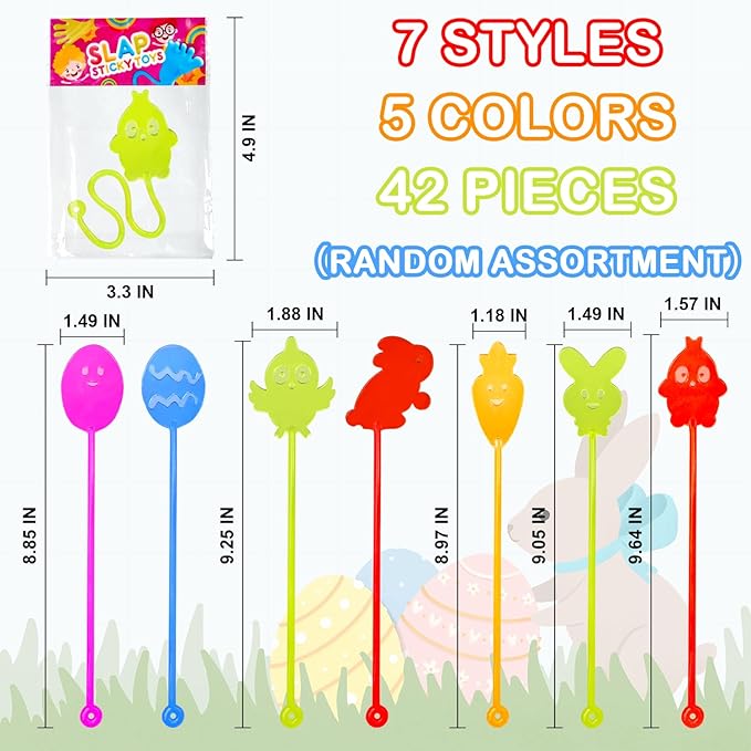 Easter Basket Stuffers for Toddlers 42 Pack, Non Candy Easter Sticky Hands Egg Hunt Fillers Supplies for Kids, Small Party Favor Fidget Toys Classroom Gifts Prize Goodie Treat Bag Stuff for Boys Girls