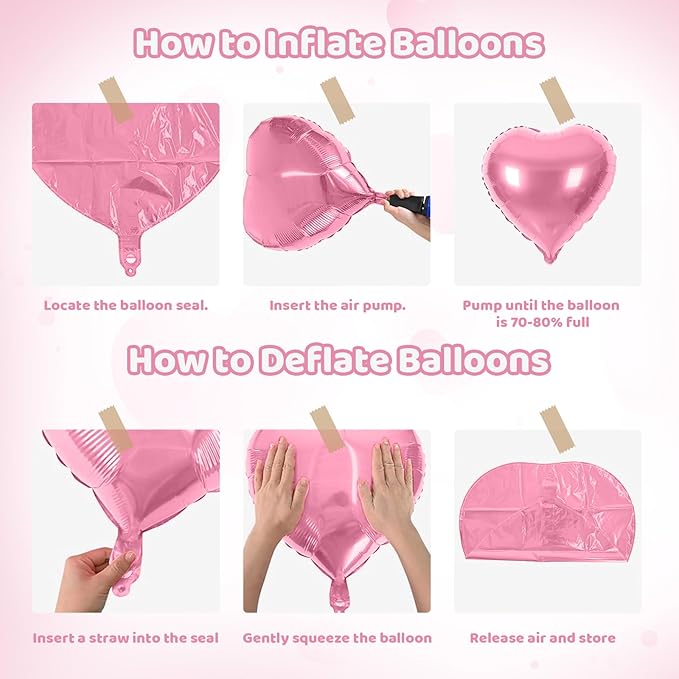 Hot Pink Black Heart Balloons, Heart Shaped Ballons, 20 Pcs 5/10/18 inch Pink Black Foil Love Balloons for Valentine's Day Wedding Engagement Bridal Showers Anniversary Celebrations