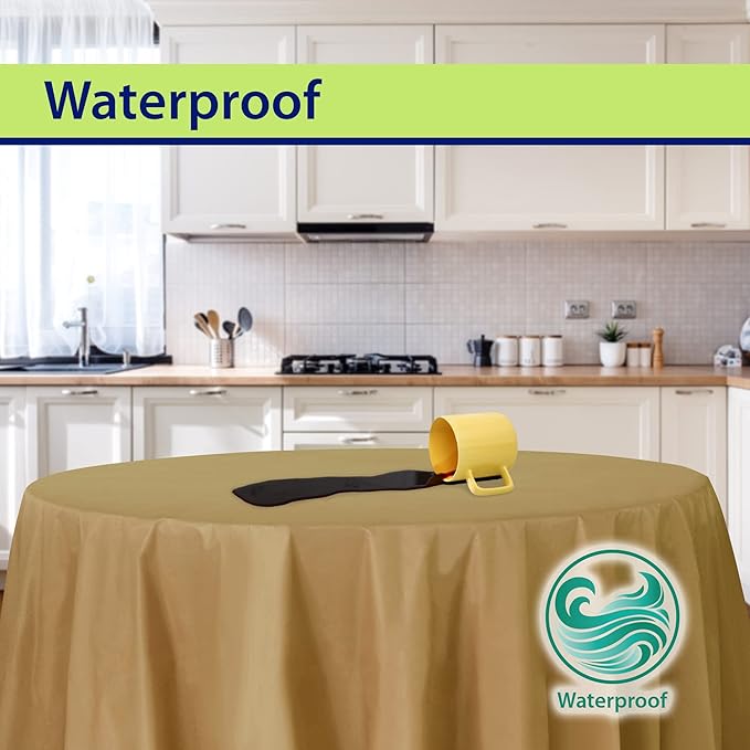 Party Dimensions Gold Disposable Plastic Tablecloth for Round Tables (12 Pack) 84 inches Table Cloths for Parties, Events & Weddings, Indoors & Outdoors, Plastic Table Cover