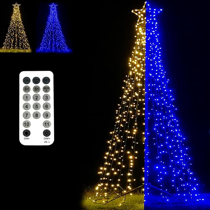 Outdoor Lighting Christmas Tree Lights 7.8Ft Cone Tall Star Topped Artificial Christmas Trees Arbol de Navidad Outside Decor for Xmas New Year Holiday WarmWhite/Blue