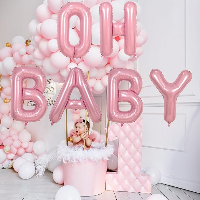 40 Inch Pastel Pink Letter Balloon, Giant Alphabet M Foil Balloons Baby Pink, Self Inflating Balloon Pearl Pink Letters M, Mylar Letter Customize Balloons for Girl Birthday Party Decorations Supplies