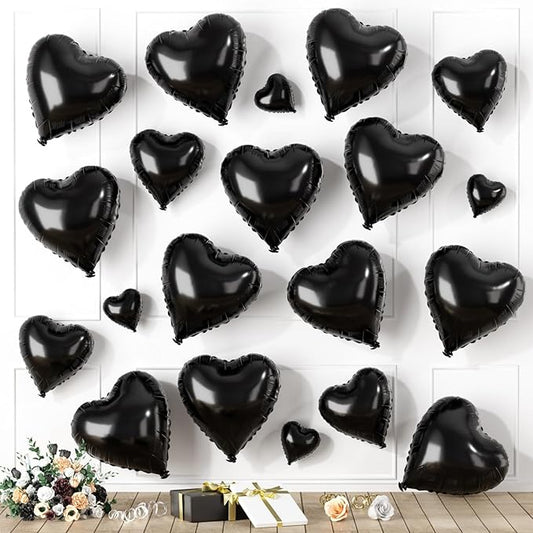 Black Heart Balloons, Heart Shaped Ballons, 20 Pcs 5/10/18 inch Different Sizes Black Foil Love Balloons for Valentine's Day Decorations Wedding Engagement Bridal Showers Anniversary Celebrations