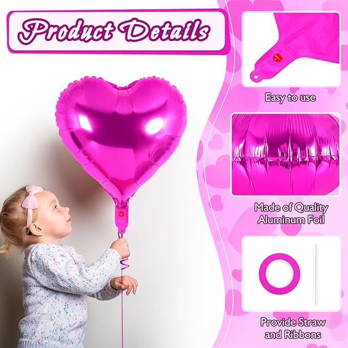12 Pcs Heart Balloons,18 Inch Rosered Heart Foil Balloons Love Balloon Valentine Balloon for Birthday Party Wedding Engagement Party Baby Shower Valentine Day Decorations (rosered)