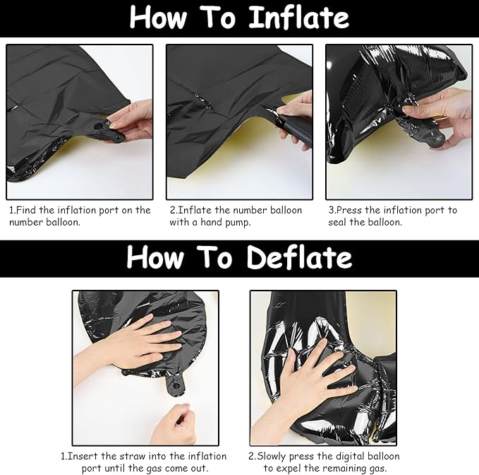 Black Foil Balloon Number 2, 40'' Giant Self Inflating Number Balloons Set 0-9, Large Number 2 Helium Balloon for Girls Boys 2nd Birthday Graduation Anniversary Halloween Party Decorations Supplies