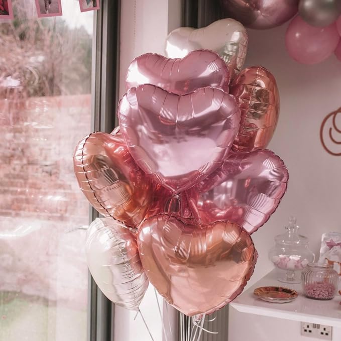 Rose Gold Pink Heart Balloons,12Pcs 18 Inch Pastel Pink Helium Foil Love Heart Shaped Balloons for Wedding Bridal Engagement Party Anniversary Birthday Baby Shower Valentines Day Decorations