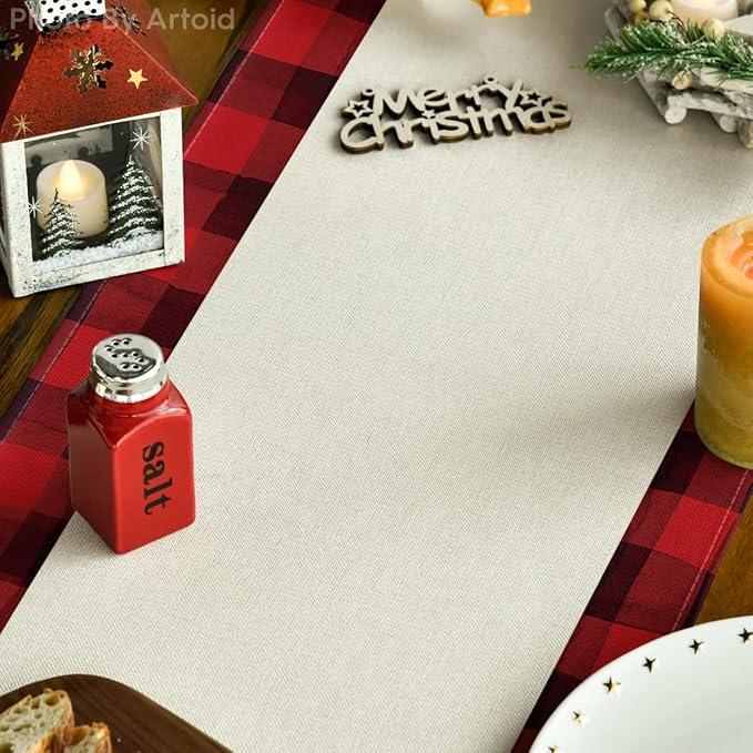 Artoid Mode Red Buffalo Plaid Xmas Trees 2PCS Merry Christmas Table Runner, Seasonal Winter Holiday Table Decoration for Home Party Decor 13 x 72 Inch
