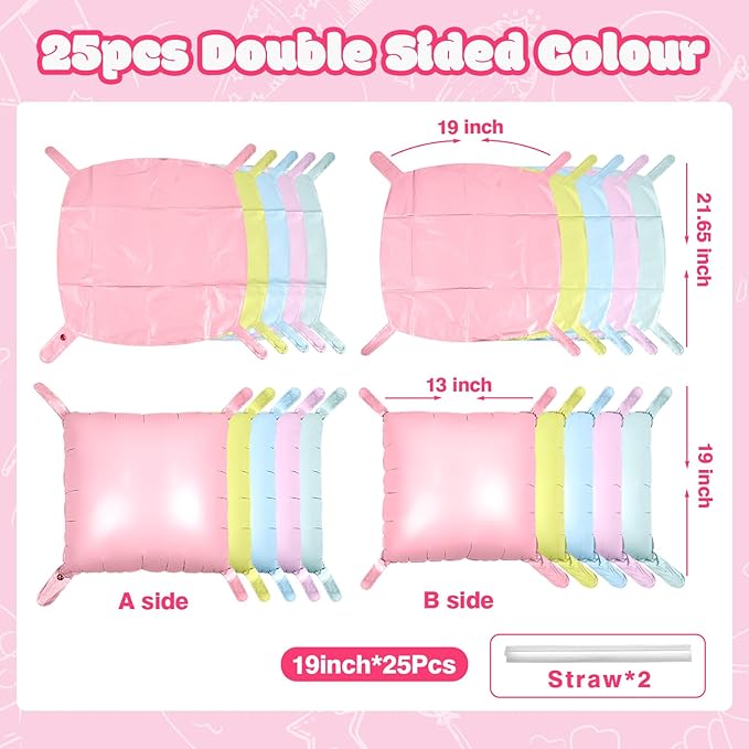 NISOCY 25PCS Pastel Square Foil Balloons Wall Backdrop Double Sided Multicolor Macaron Balloon Tunnel Arch Kit for Birthday Baby Bridal Shower Gender Reveal Easter Wedding Party Decorations