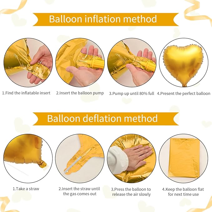 Foil Heart Balloons Gold - 10PCS Heart Shaped, 18inch Metallic Love Foil Balloons for Helium, Golden Wedding, Valentine's Day, Birthday Party, Anniversary