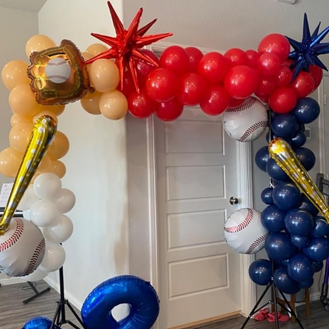Baseball Theme Balloons - 60PCS 12INCH Red, White & Blue Nautical Helium Latex Balloons for Sports, Birthday, Baby Shower Decorations