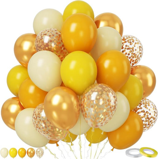 Paready Yellow and Gold Balloon Set - 50Pcs 12 Inch Metallic Gold Confetti and Light Lemon Latex Balloons for Baby Shower, Bee Party, Sunflower Fall Birthday Decorations