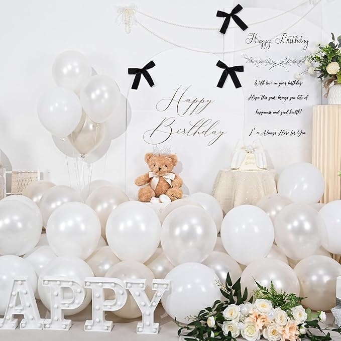 Pearl White Balloons, 50 PCS 12 Inch Double Stuffed Pearl Sand White Balloons with Thick Ivory Latex Balloon for Wedding Engagement Baby Shower Bridal Birthday Anniversary Party Decorations Supplies