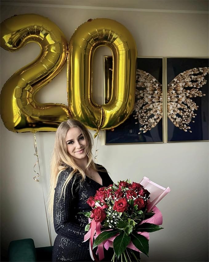 Gold Mylar Number 20 Balloon 40 inch, Number 20 Birthday Balloon for Boy Girl, Gold Foil Balloon for 20 Twenty Birthday Party, Anniversary Celebration Number Balloons Decorations