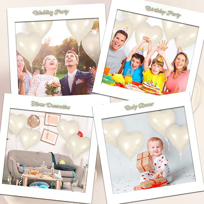 24 Cream Heart Balloons, 18 inch Heart Shape Foil Balloons for Love, Valentine, Birthday, Wedding & Engagement Parties, Baby Showers & Valentine Day Decorations