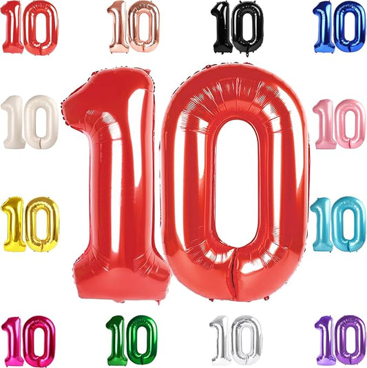 10 Balloon Number, Red Number 10th Birthday Balloons 40 Inch, 10 Years Old Red Birthday Decorations for Boys Girls, 10th Anniversary Decorations