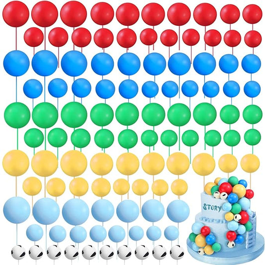 108 Pcs Balls Cake Topper DIY Cupcake Insert Foam Balloons for Cake Baking Wedding Anniversary Birthday Decoration(Green,Blue,Yellow,Red,Cow Color,Multi Sizes)