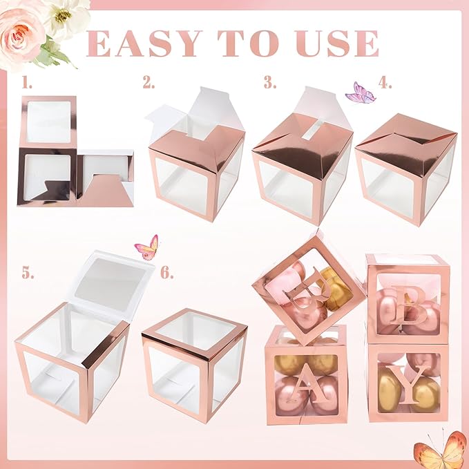 Rose Gold Retro Blush Pink Balloon Arch Garland Kit with Baby Balloon Boxes and Letters, Girl Birthday Backdrop for Butterfly Shower Decor