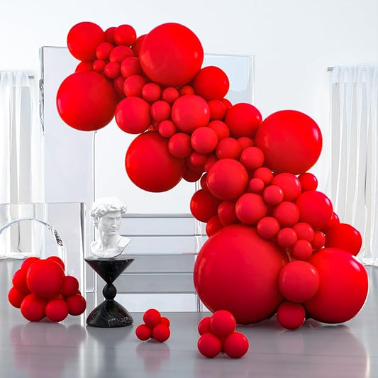 PartyWoo Red Balloons, 100 pcs Matte Balloons Different Sizes Pack of 36 Inch 18 Inch 12 Inch 10 Inch 5 Inch Latex Balloons for Balloon Garland or Balloon Arch as Party Decorations, Red-Y57