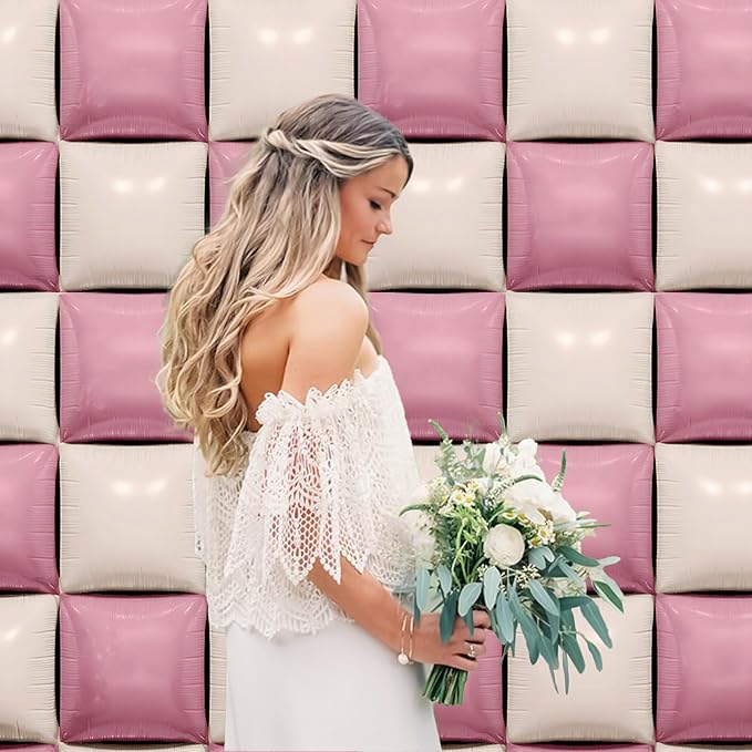 Dusty Pink and White Square Balloon, 20 PCS Matte Pink Cream Double Sided Square Foil Balloon Backdrop for Girls Bridal Baby Shower Wedding Boho Birthday Party Decoration