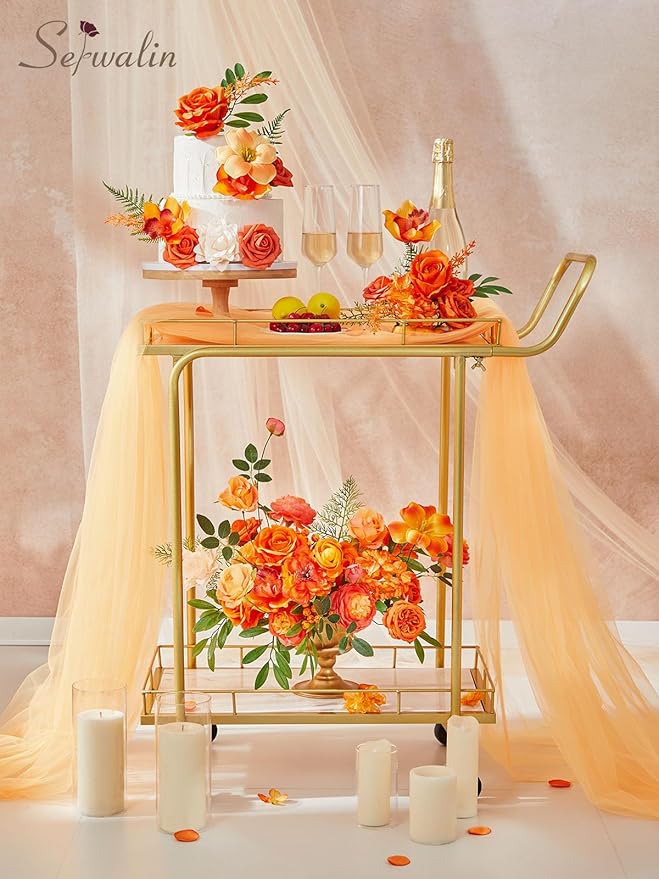 Serwalin Artificial Fall Flowers, Silk Fake Flowers Orange Cake Flowers for DIY Wedding Bridal Bouquet Table Centerpieces Floral Arrangement Fall Home Decor