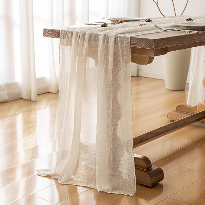 10pcs Ivory Gauze Rustic Cheesecloth Table Runner 120 Inch 10 FT for Wedding Baby Shower Bridal Shower Birthday Engagement Garden Outdoor Party Long Sheer Boho Decorations