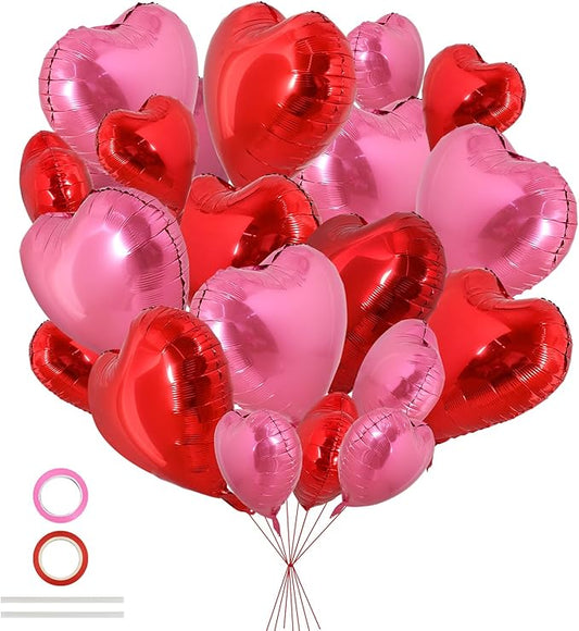 TONIFUL Red and Pink Heart Balloons and Sweet Love Balloon Kit Valentine’s Day Foil Mylar Balloons Decoration for Valentine's Day Wedding Bridal Shower Anniversary Engagement Party Supplies