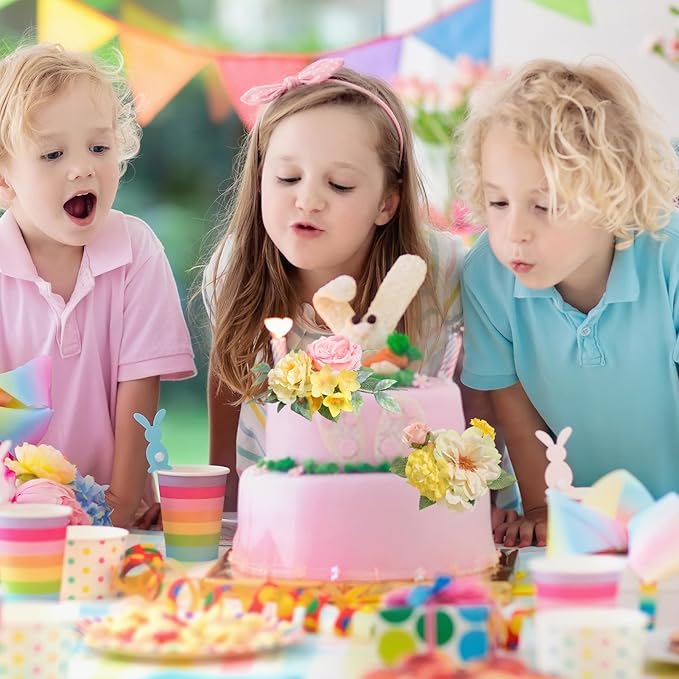 Cake Toppers Flowers,3 Pieces Hand-made Silk Flowers Cake Decorations for Birthday Baby Shower Wedding Valentine's Day Celebration Boho Party Supplies (Pink Yellow)