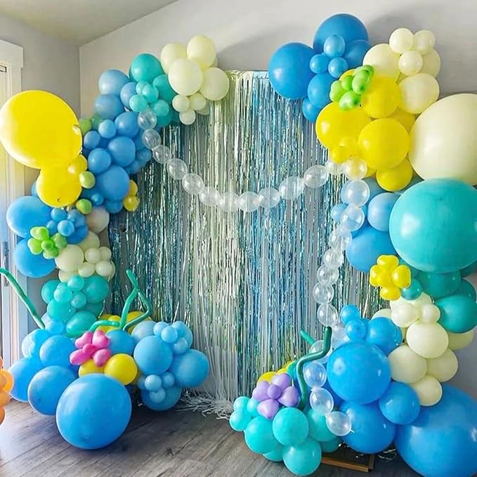 Blue Yellow Balloon, 60 PCS 12 Inch Cartoon Theme Balloons Blue Yellow and White Balloons for Kids Cartoon Party Baby Shower Duck Birthday Party Decorations