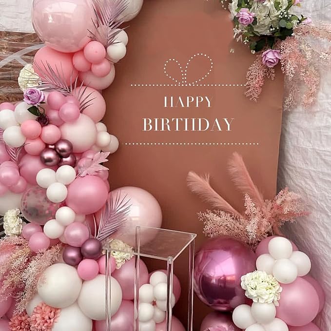 Dusty Pink Balloons, Blush Light Pink Double Stuffed Pearl White Metallic Chrome Rose Gold Balloons for Women Girls Birthday Party Boho Wedding Engagement Bridal Shower Baby Shower Decoration