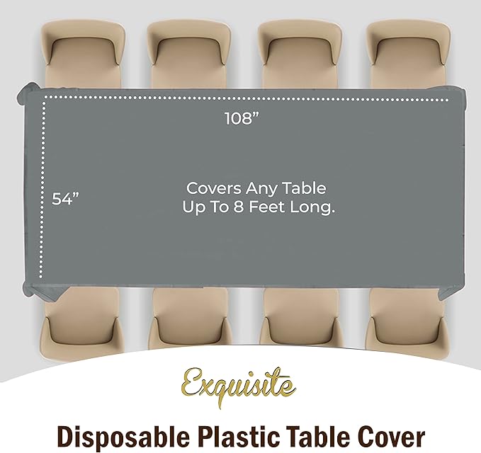 Party Solids 6-Pack Premium Plastic Tablecloth 54in. x 108in. Rectangle Plastic Table Cover - Silver
