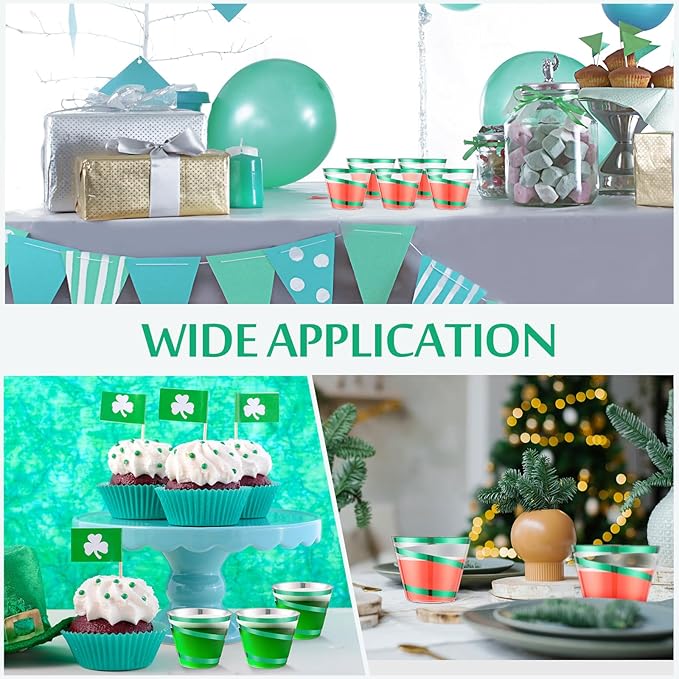 Gejoy 9 oz Rimmed Swirl Plastic Cups Disposable Wine Drinking Cups Clear Elegant Halloween Tumblers for Christmas Party Supplies(Dark Green,100 Pcs)